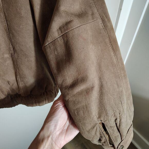 Vintage 80s Women’s Brown Suede Bomber Jacket Zip Up MEDIUM Pockets Soft Leather - Picture 11 of 13